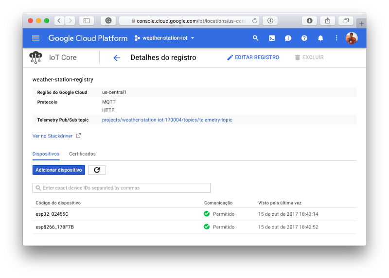 Registry created and associated with a PubSub Topic